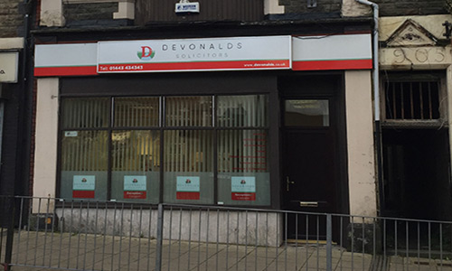 the shop front for Devonalds solicitors Tonypandy branch